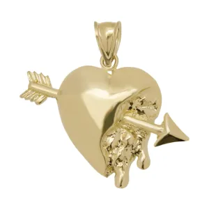 1 1/4" Textured Heart with Arrow Pendant Solid 10K Yellow Gold