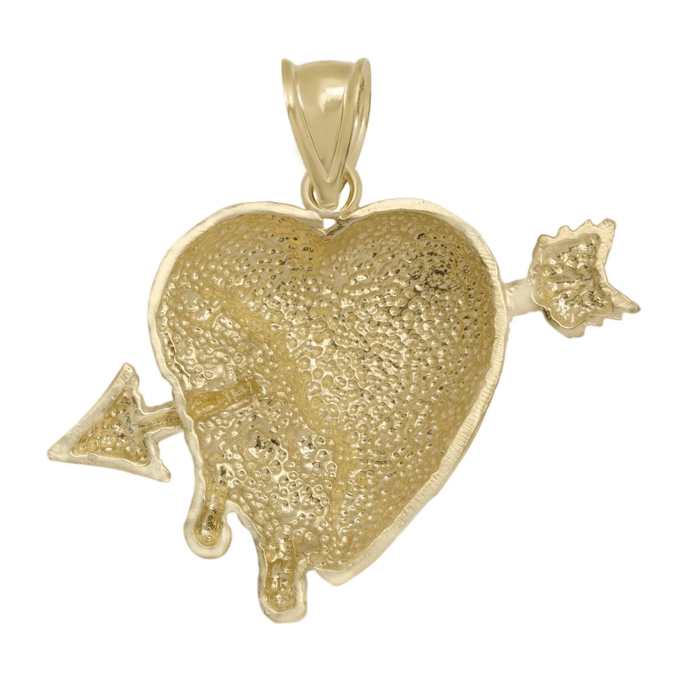 1 1/4" Textured Heart with Arrow Pendant Solid 10K Yellow Gold