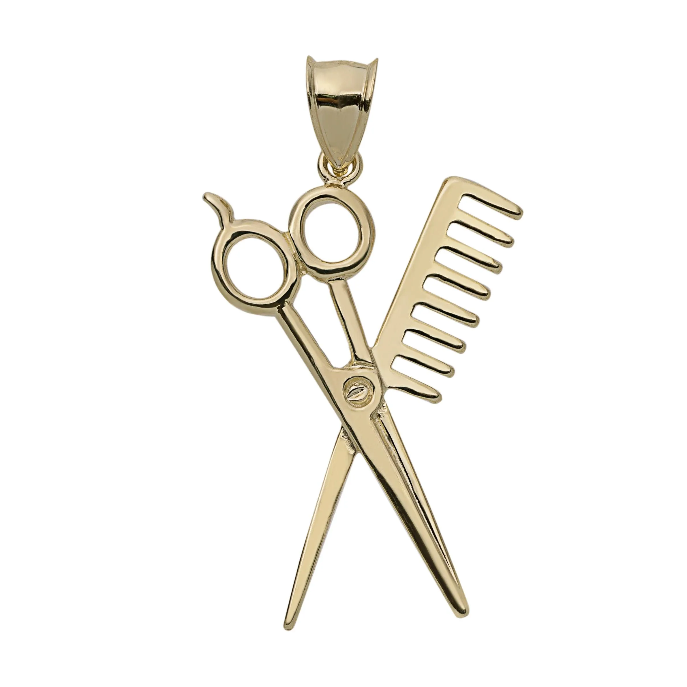 1 3/4" Scissors and Comb Pendant 10K Yellow Gold