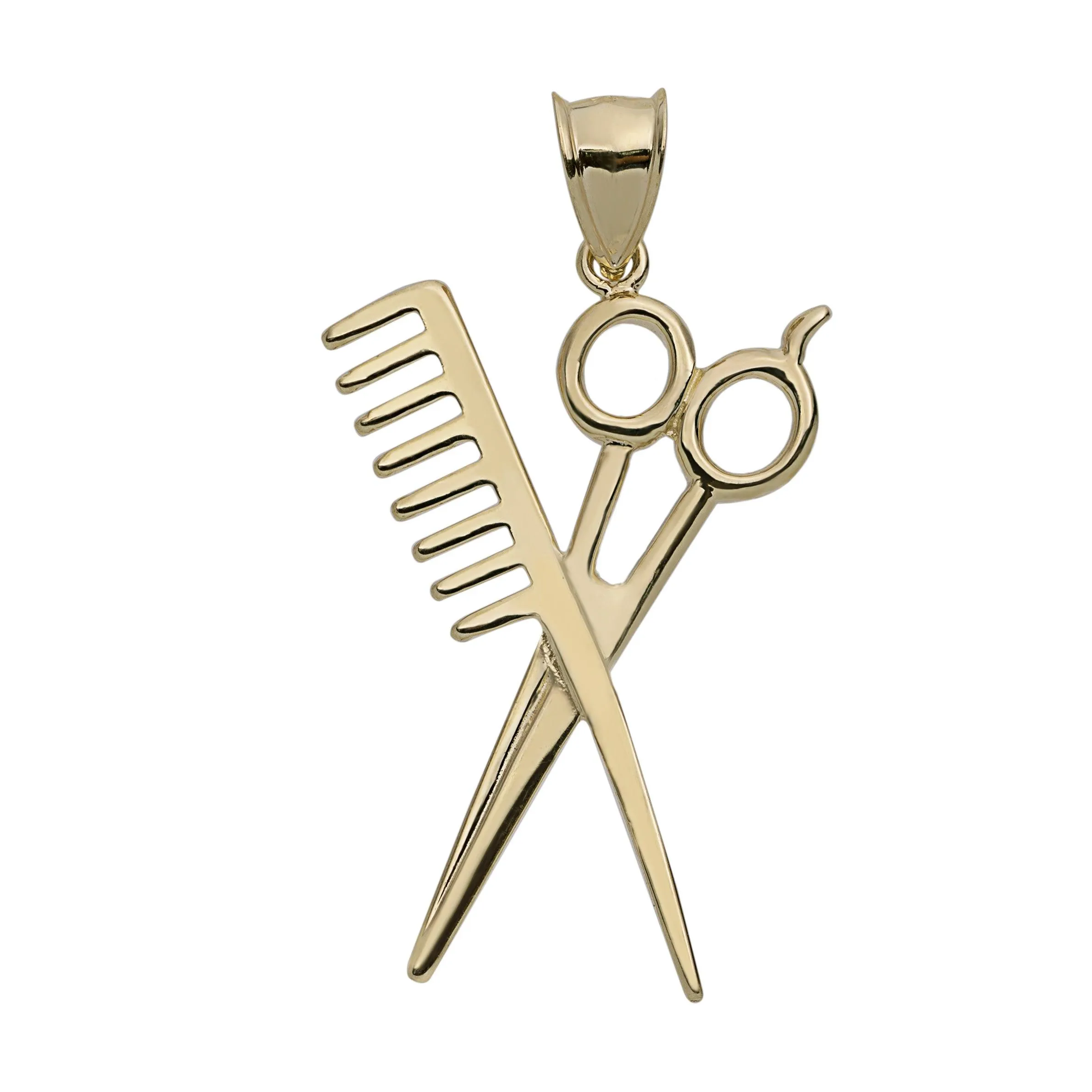 1 3/4" Scissors and Comb Pendant 10K Yellow Gold