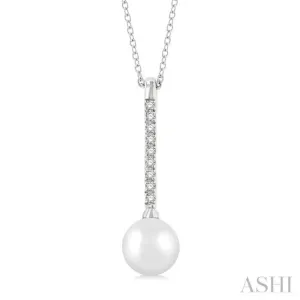 1/10 ctw Petite 7X7MM Cultured Pearl and Round Cut Diamond Fashion Pendant With Chain in 10K White Gold