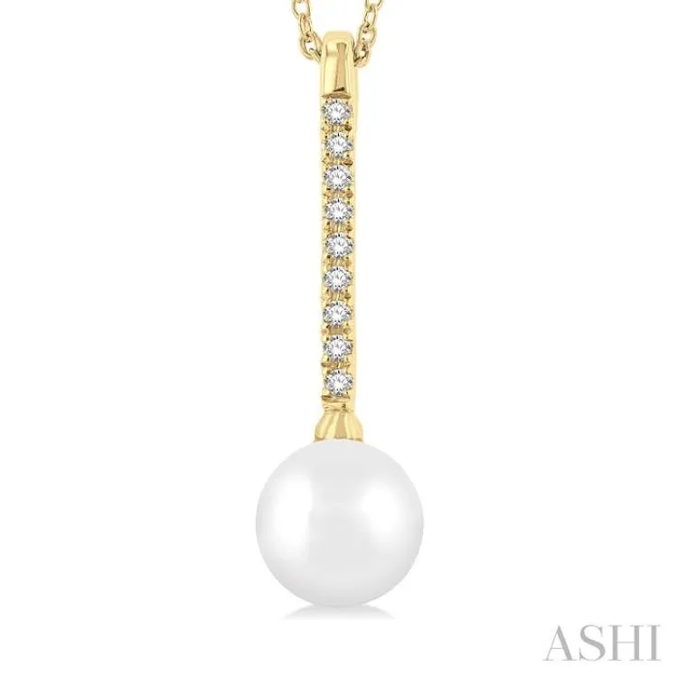 1/10 ctw Petite 7X7MM Cultured Pearl and Round Cut Diamond Fashion Pendant With Chain in 10K Yellow Gold