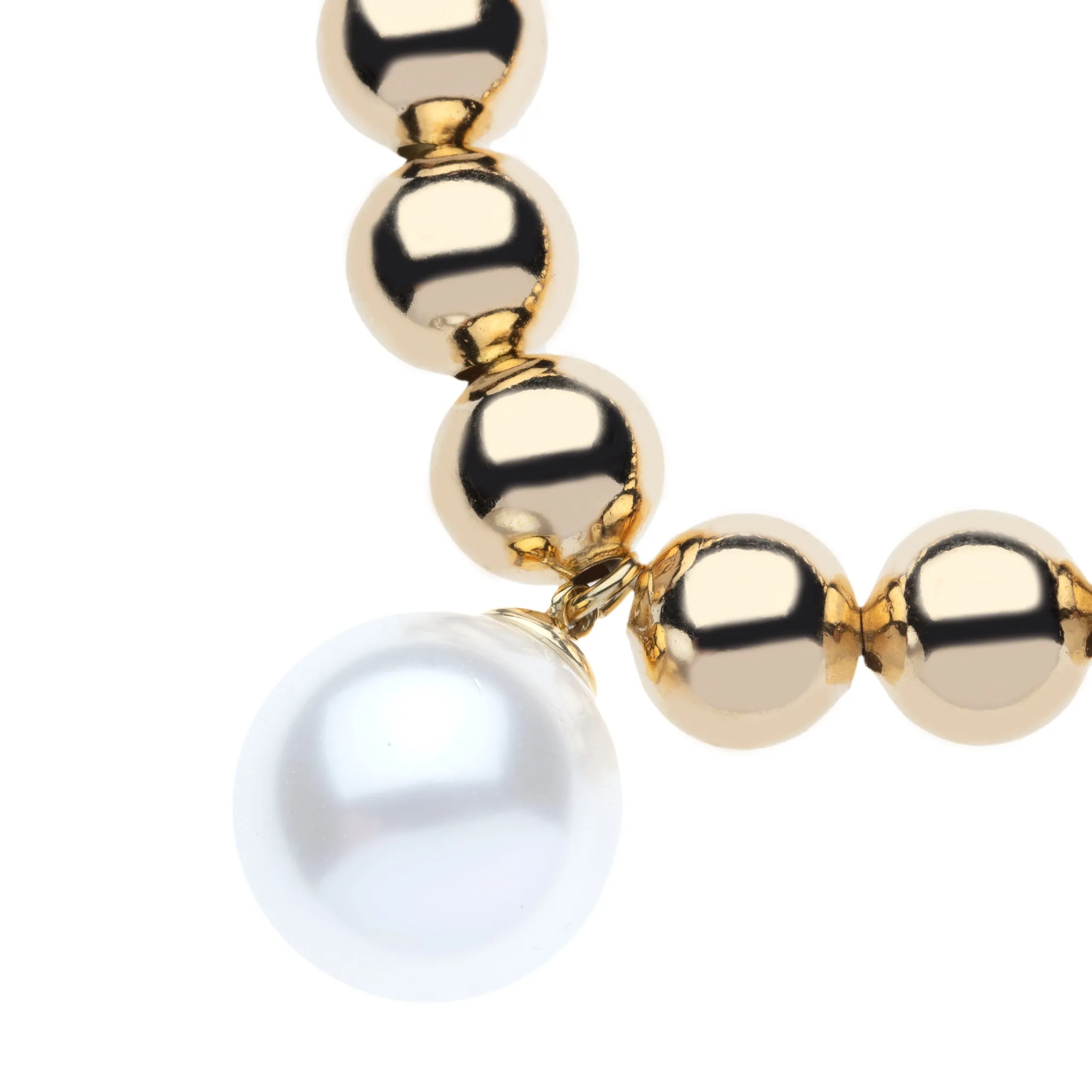 14k Gold Filled 10mm Bead Ball Stretch Bracelet with Large Pearl by Menagerie