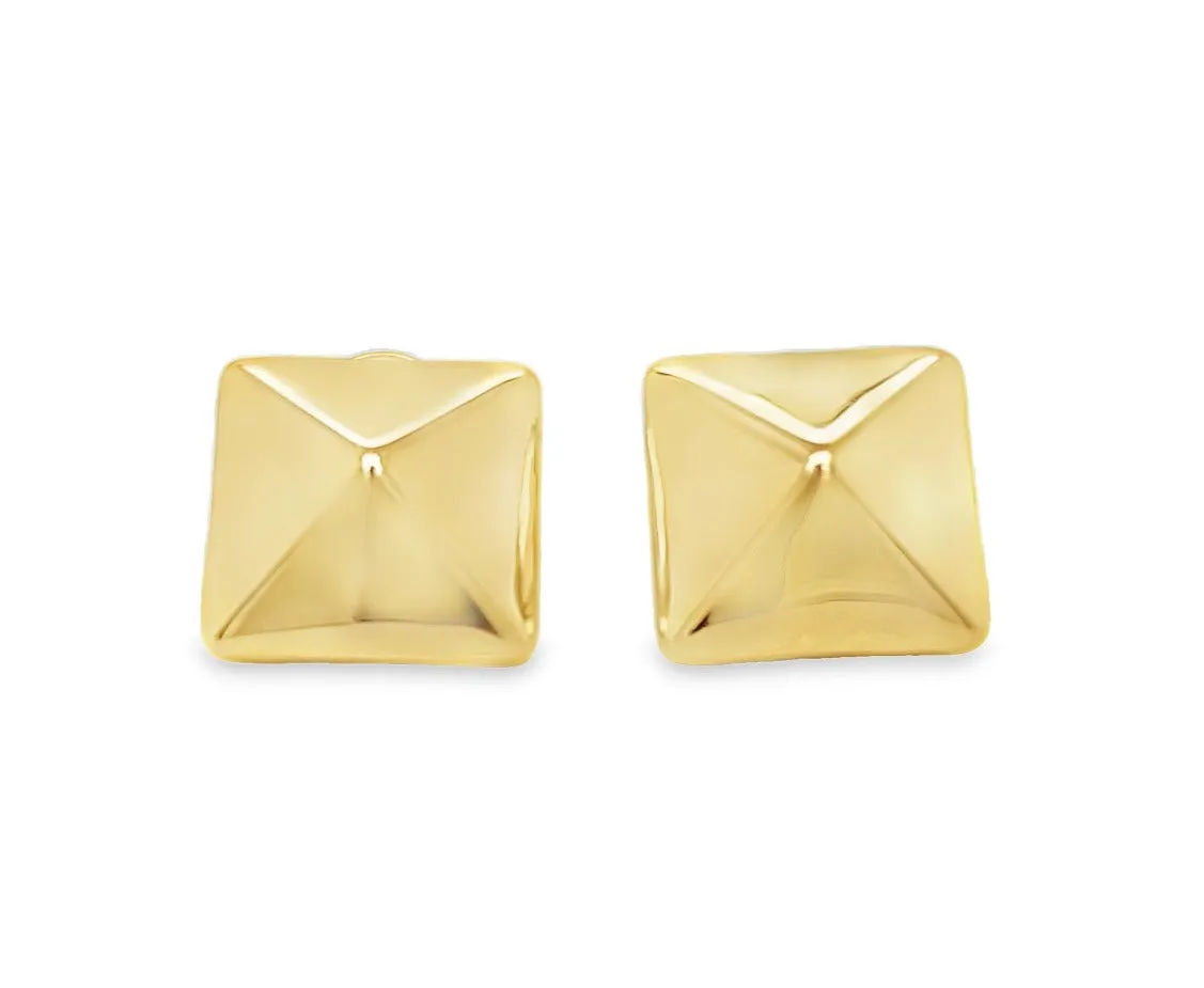 14k Italian Yellow Gold Square Pyramid Large Earrings