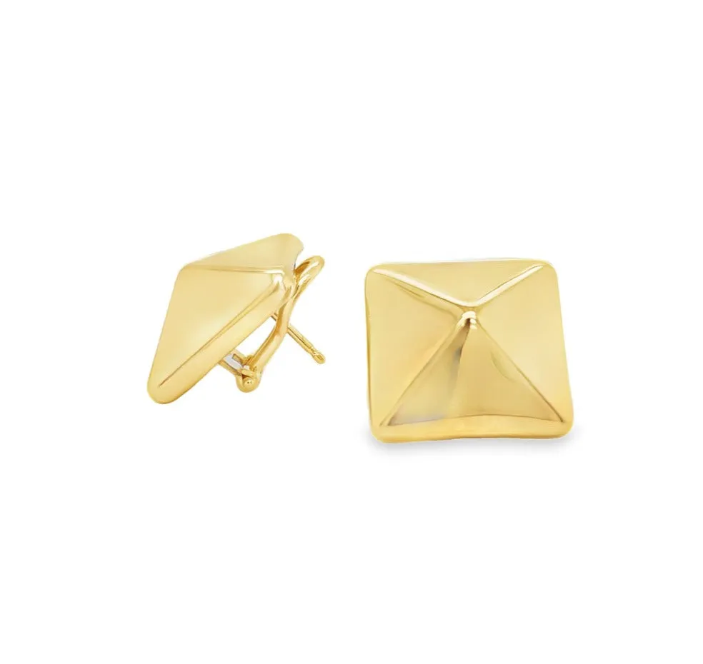 14k Italian Yellow Gold Square Pyramid Large Earrings