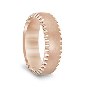 14k Rose Gold Soft Sand Finished Men’s Wedding Ring with Polished Side Cuts - 7mm