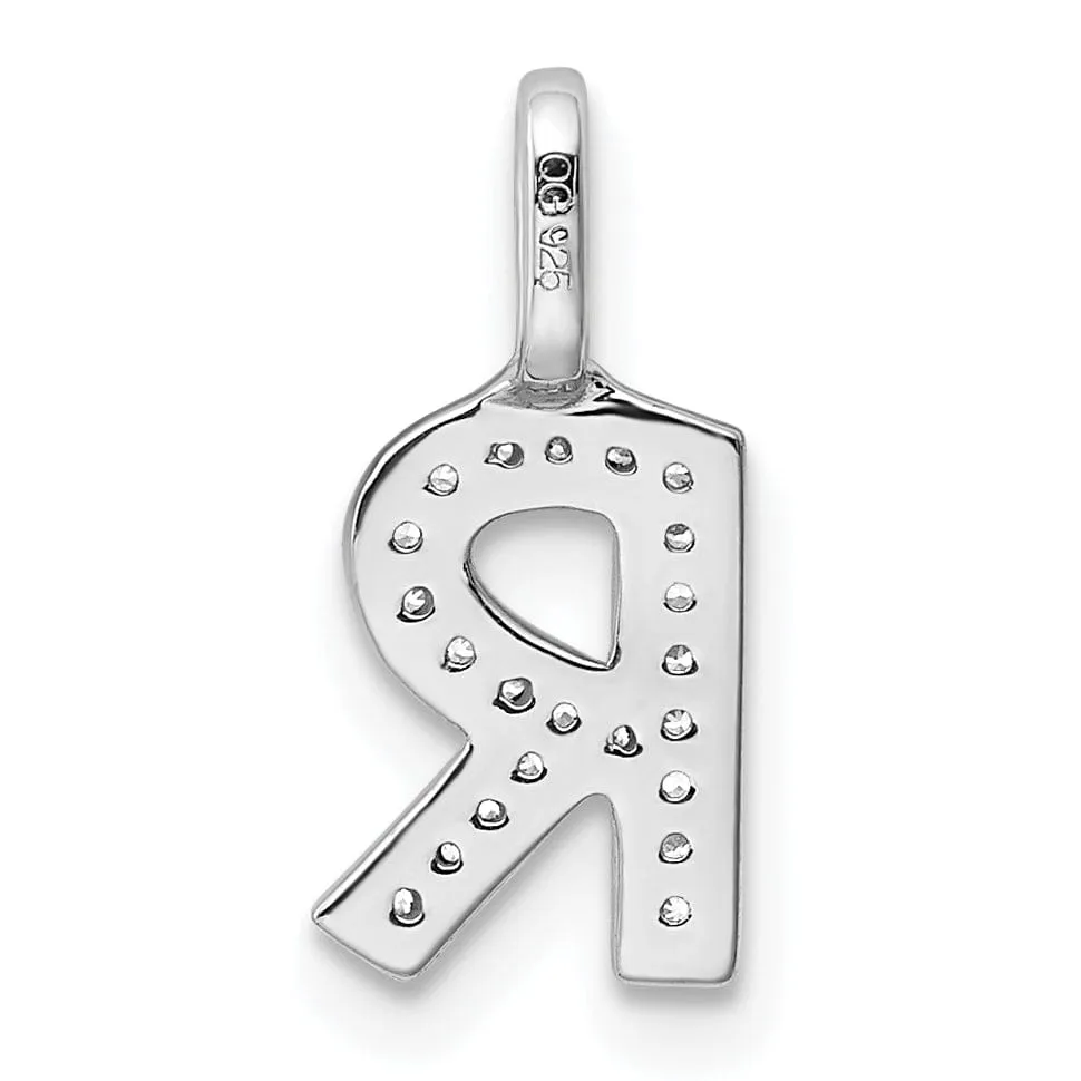 14K White Gold Diamond 0.072-CT Lower Case Style R Initial Charm