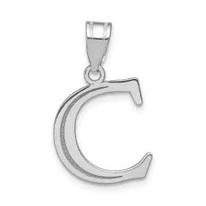 14k White Gold Etched Finish Block Letter C Initial Design Pendant