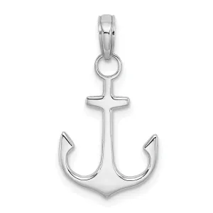 14k White Gold Polished Finish Solid Anchor Charm Pendant