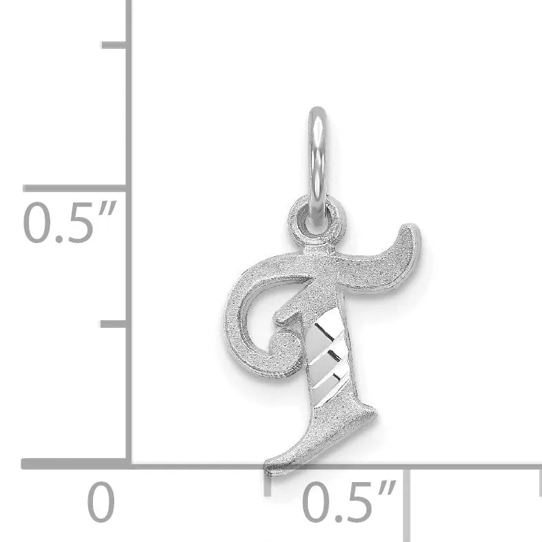 14k White Gold  Small Script Design Letter T Initial Charm Pendant