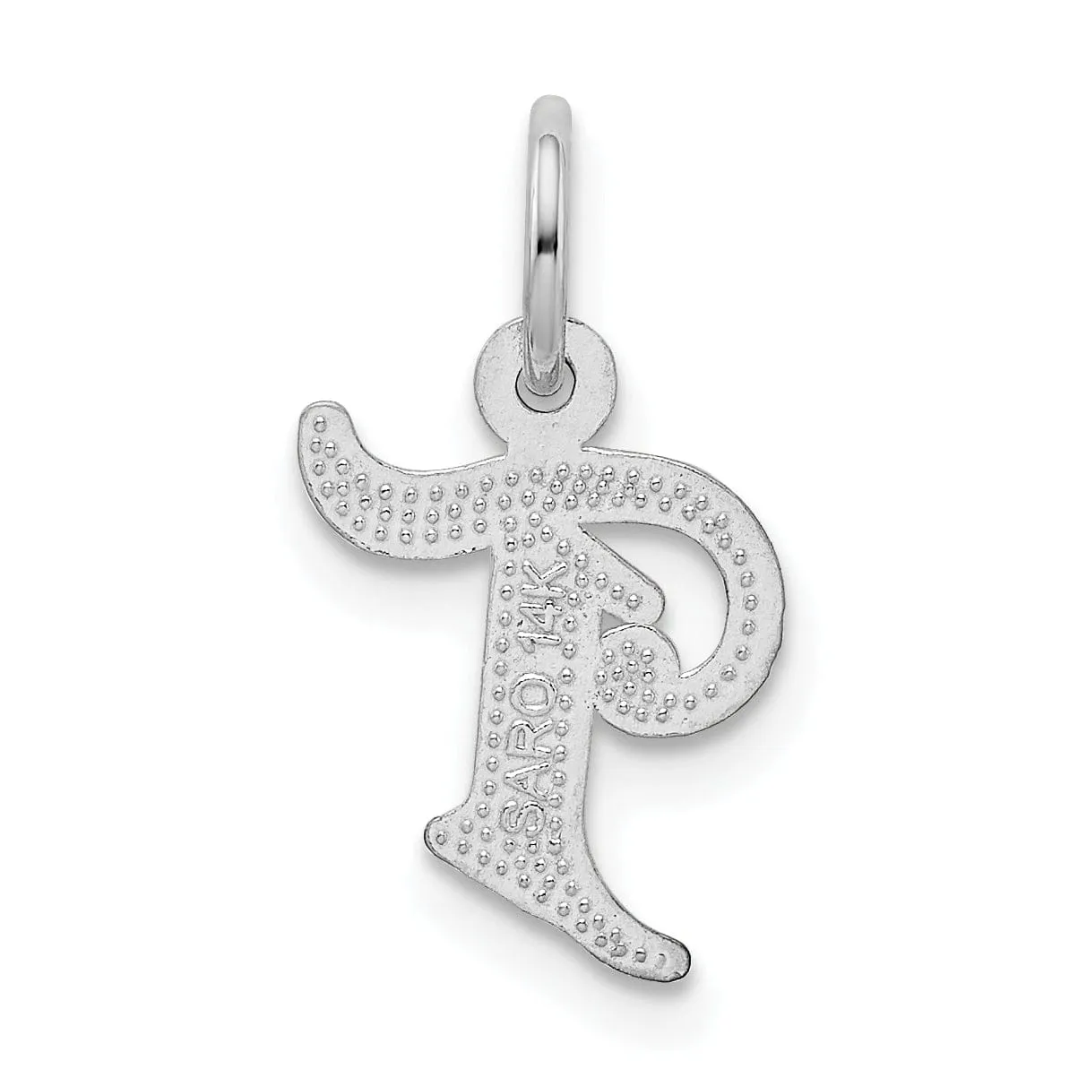 14k White Gold  Small Script Design Letter T Initial Charm Pendant