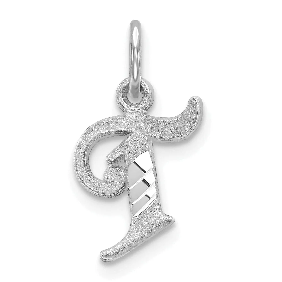 14k White Gold  Small Script Design Letter T Initial Charm Pendant