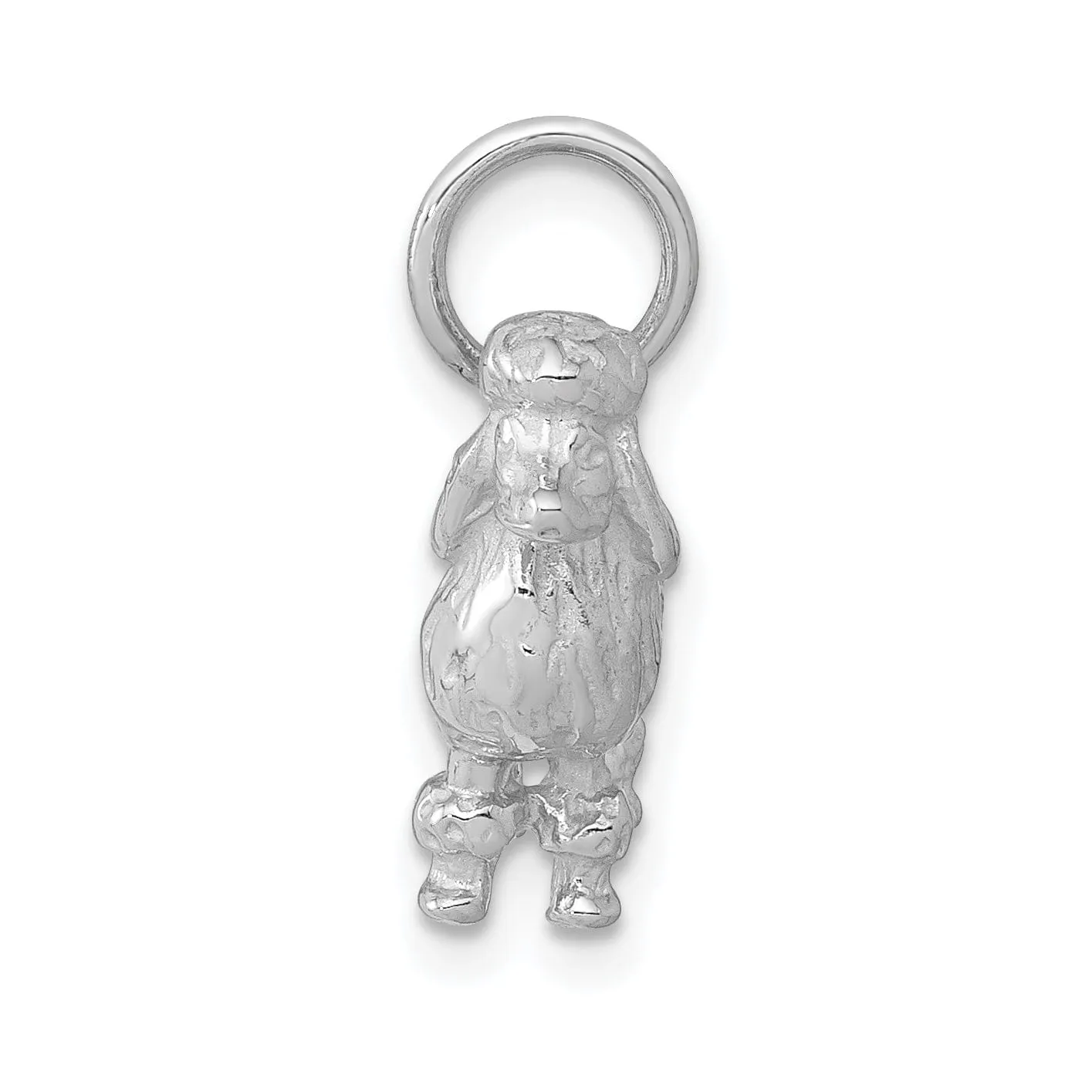 14K White Gold Textured Polished Finish 3-Dimensional Poddle Dog Charm Pendant