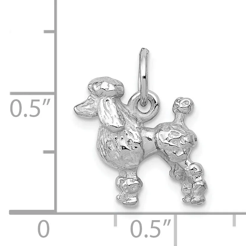 14K White Gold Textured Polished Finish 3-Dimensional Poddle Dog Charm Pendant