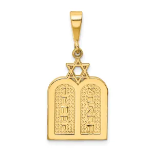 14K Yellow Gold 10 Commandment Tablets with Star Of David Pendant