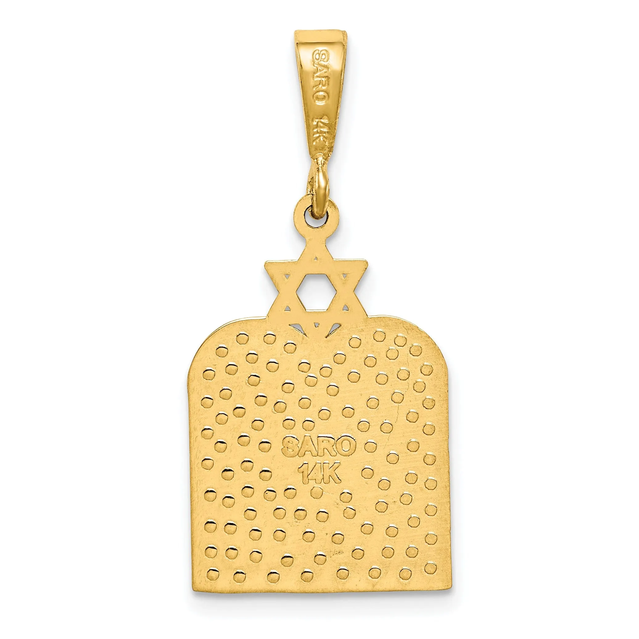 14K Yellow Gold 10 Commandment Tablets with Star Of David Pendant