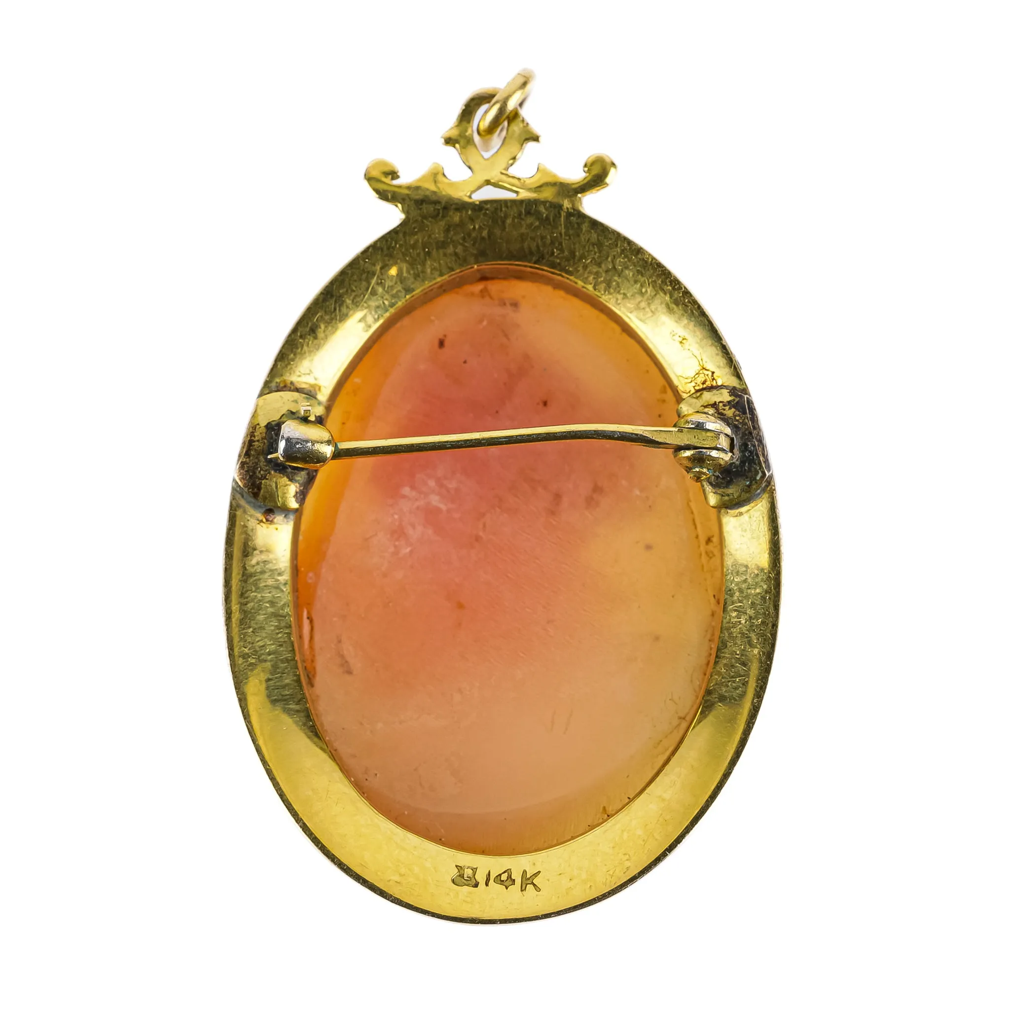 14K Yellow Gold Cameo Pin  Pendant 29-21mm