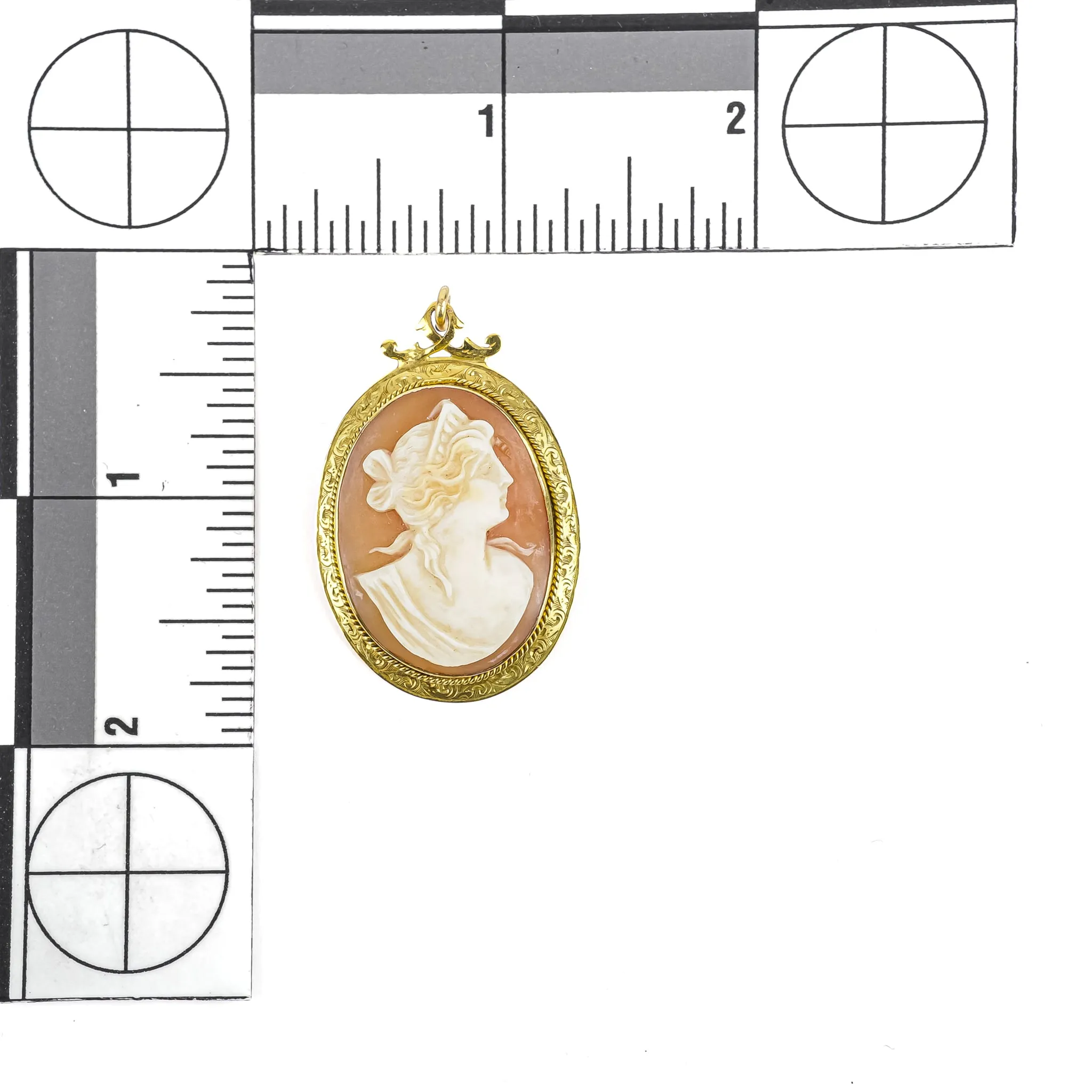 14K Yellow Gold Cameo Pin  Pendant 29-21mm