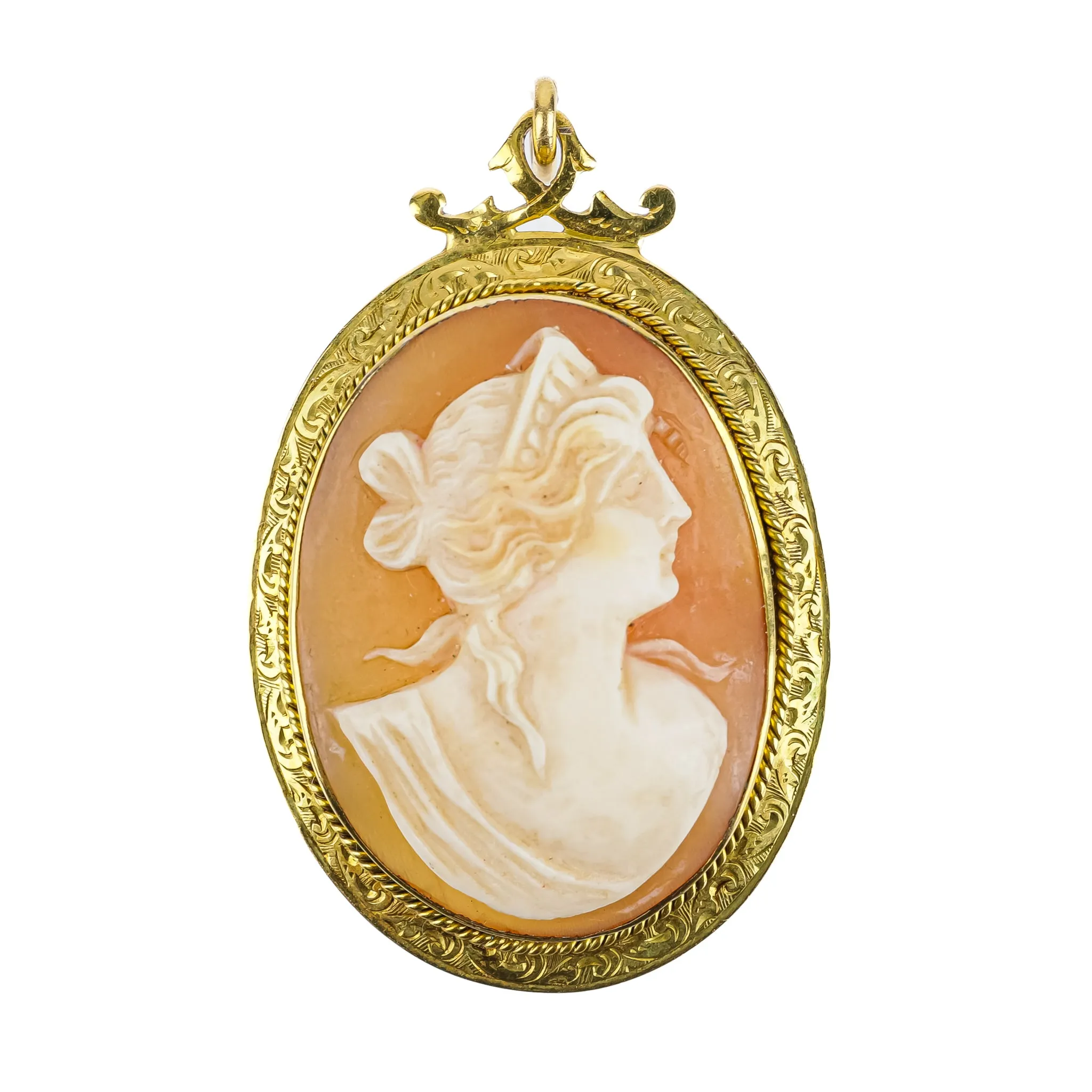 14K Yellow Gold Cameo Pin  Pendant 29-21mm