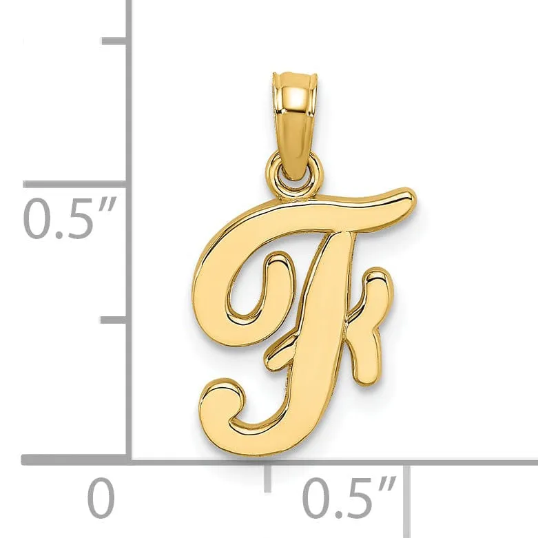 14K Yellow Gold Fancy Script Design Letter F Initial Charm Pendant