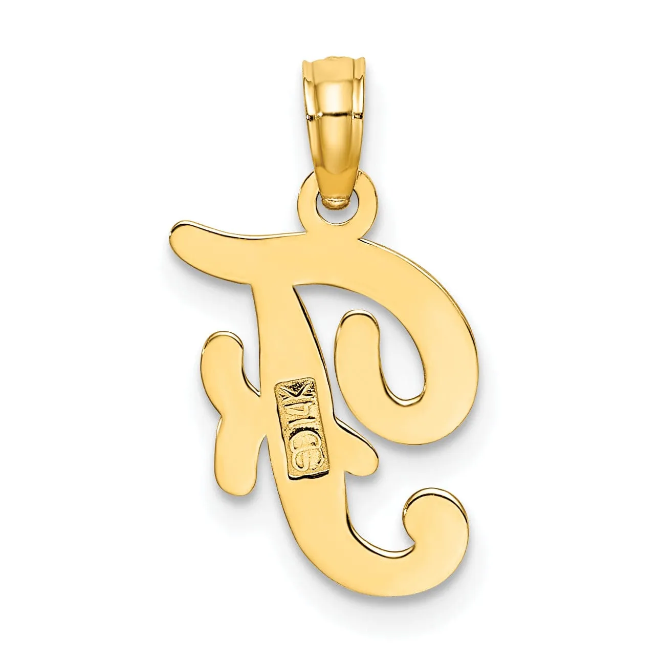 14K Yellow Gold Fancy Script Design Letter F Initial Charm Pendant