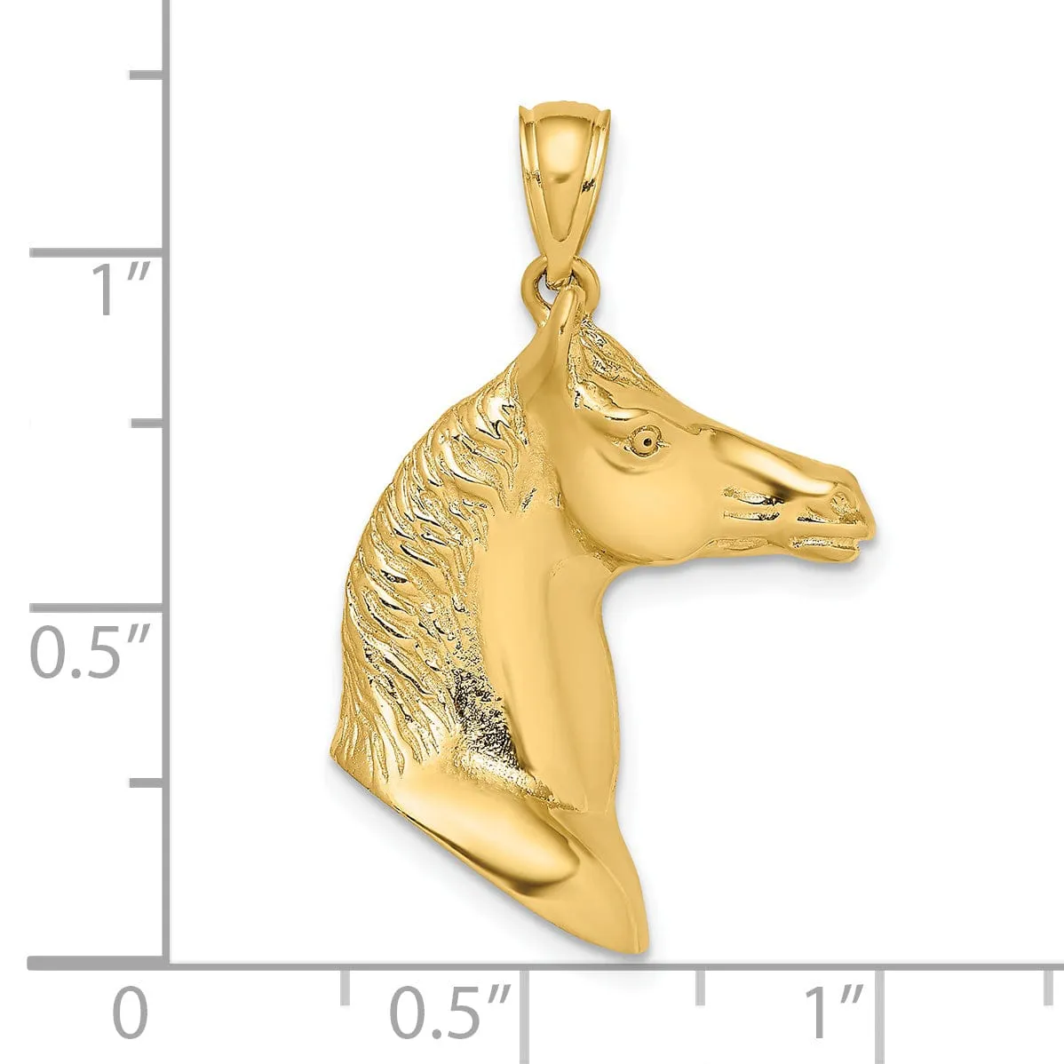 14K Yellow Gold Polished Texture Finish 3-Dimensional Horse Head Charm Pendant