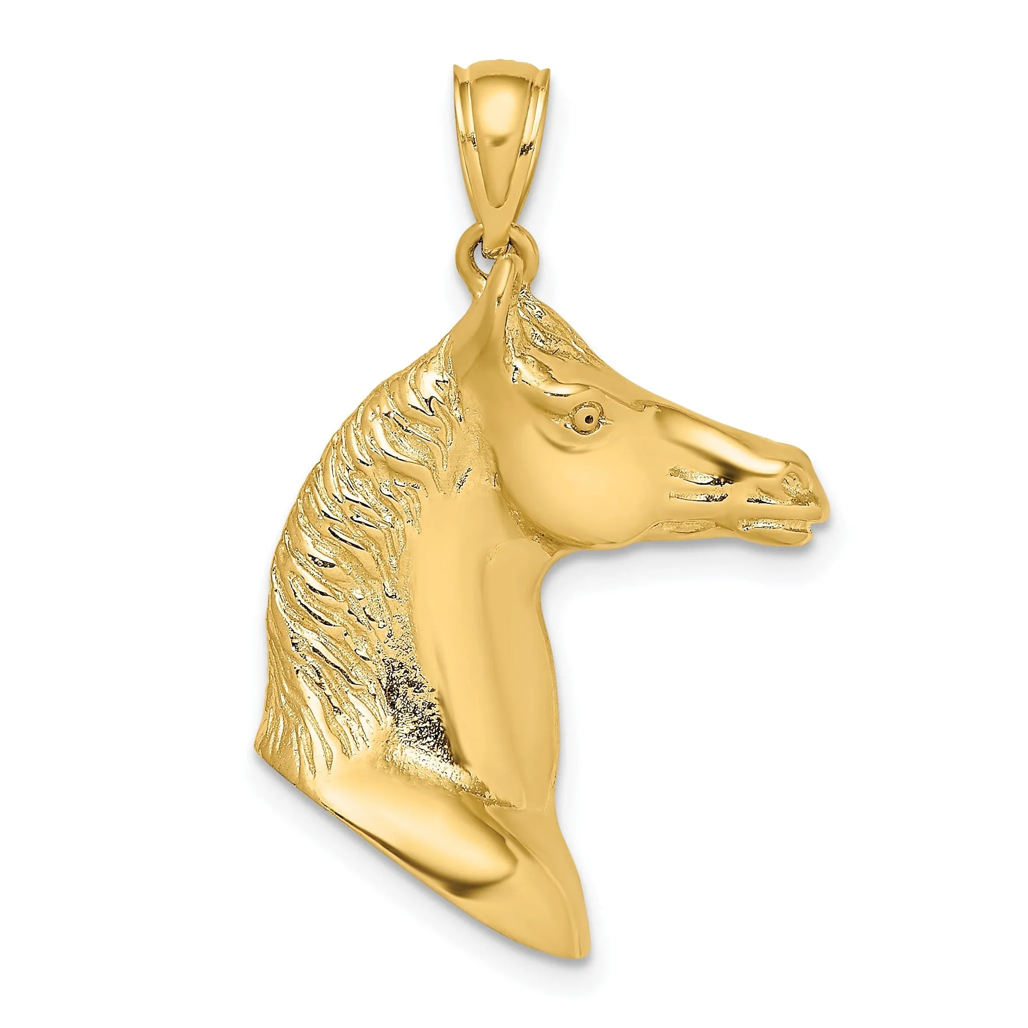 14K Yellow Gold Polished Texture Finish 3-Dimensional Horse Head Charm Pendant