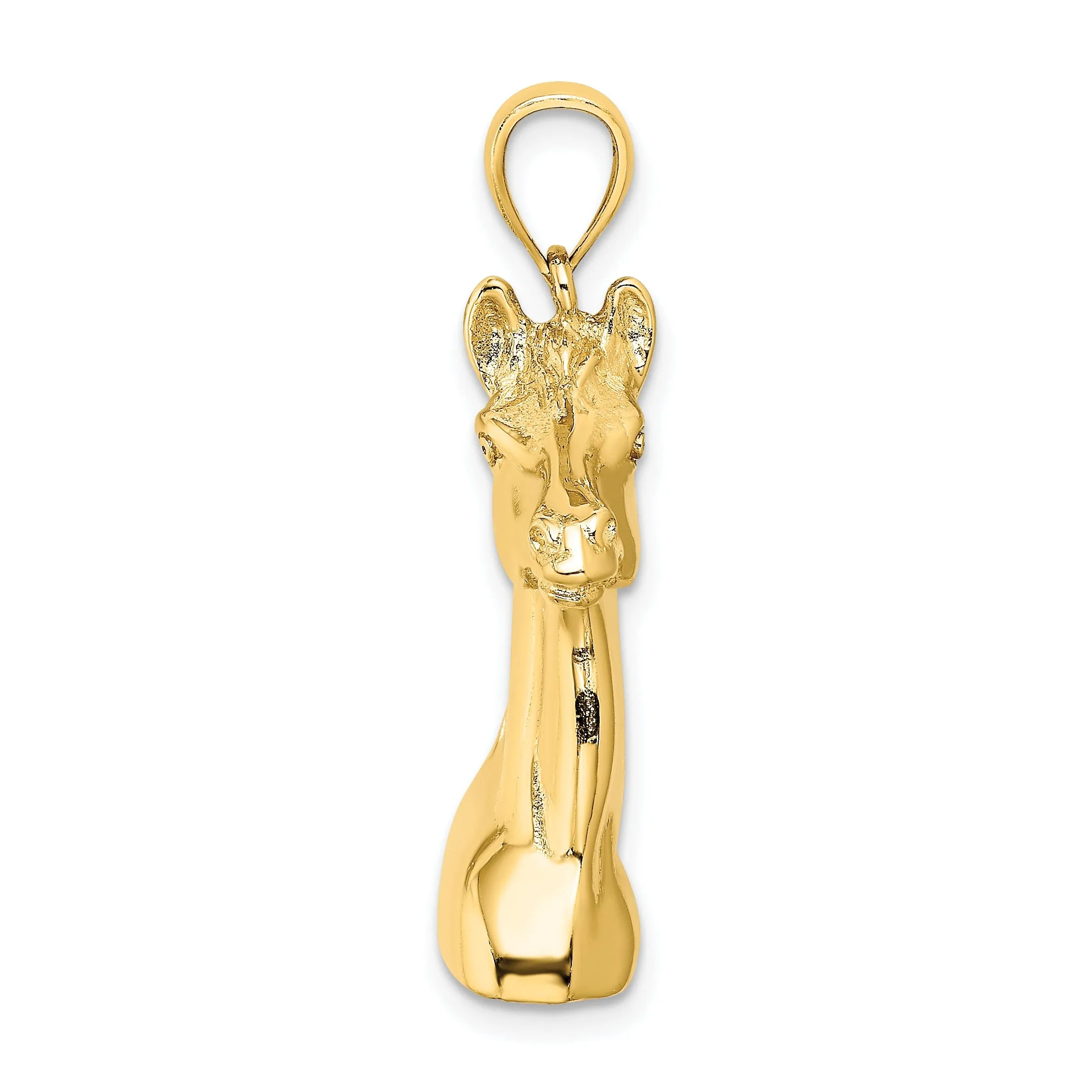 14K Yellow Gold Polished Texture Finish 3-Dimensional Horse Head Charm Pendant