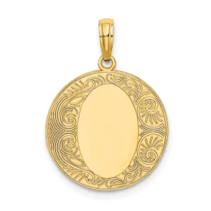 14K Yellow Gold Solid Polished Finish Circle Design Engraveable Oval Center Pendant