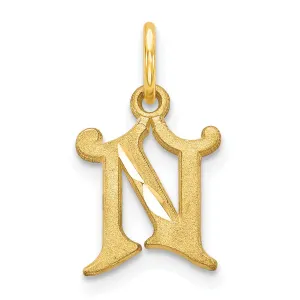 14k Yellow GoldSmall Script Design Letter N Initial Charm Pendant