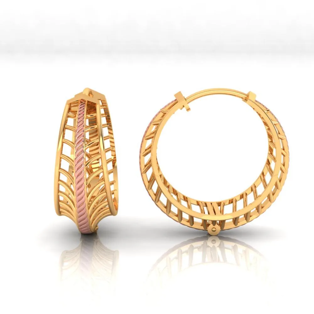 18k Graceful Gold Earrings With A Very Unique Design And A Yellow Gold Touch