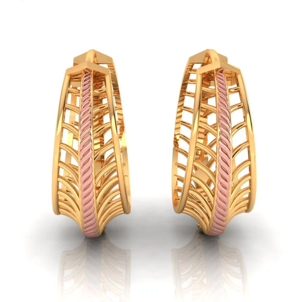 18k Graceful Gold Earrings With A Very Unique Design And A Yellow Gold Touch