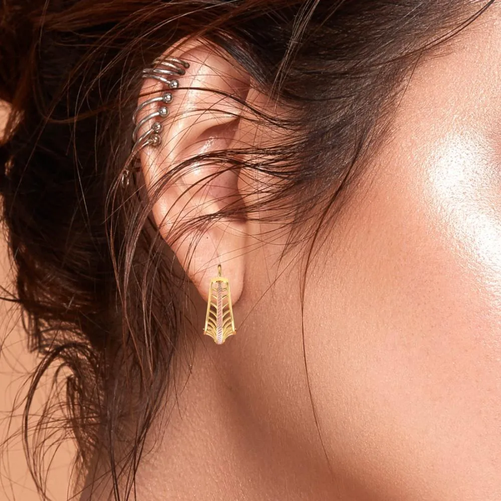 18k Graceful Gold Earrings With A Very Unique Design And A Yellow Gold Touch