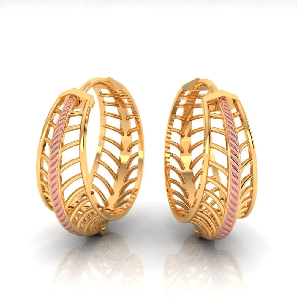 18k Graceful Gold Earrings With A Very Unique Design And A Yellow Gold Touch