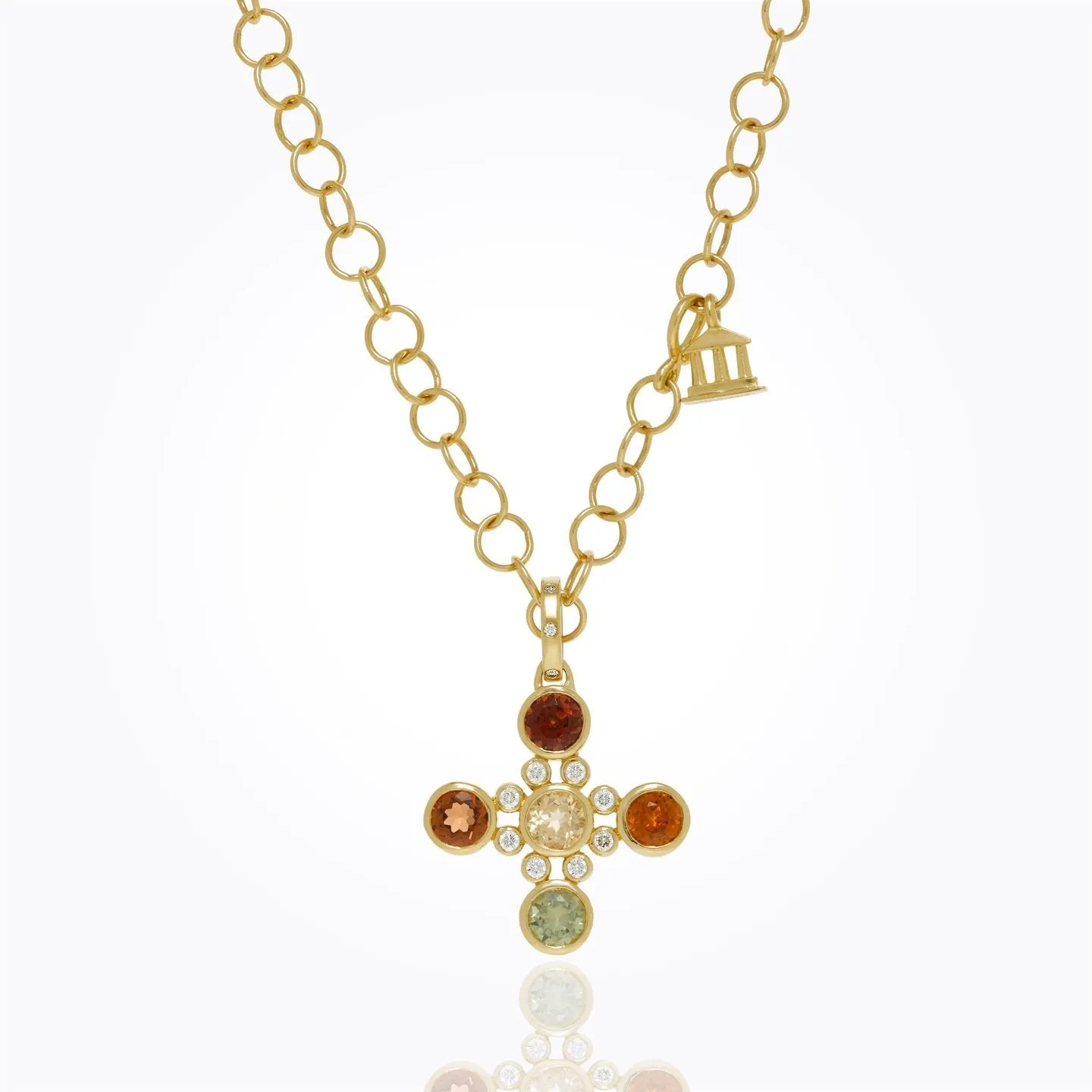 18K Hera Five-Stone Cross with mixed faceted garnet and diamond