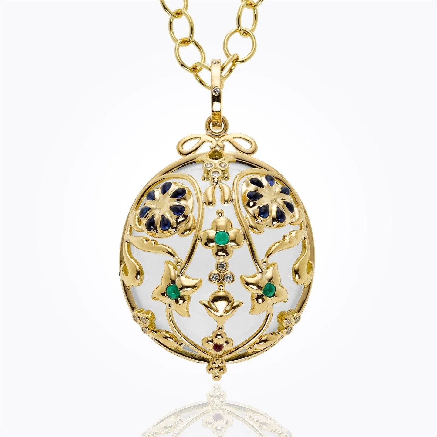 18K Nomad Pendant with rock crystal, emerald, blue sapphire, ruby and diamond