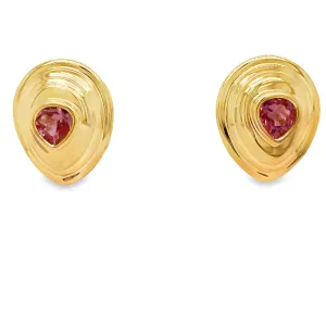 18k Yellow Gold Pink Sapphire Large Stud Earrings