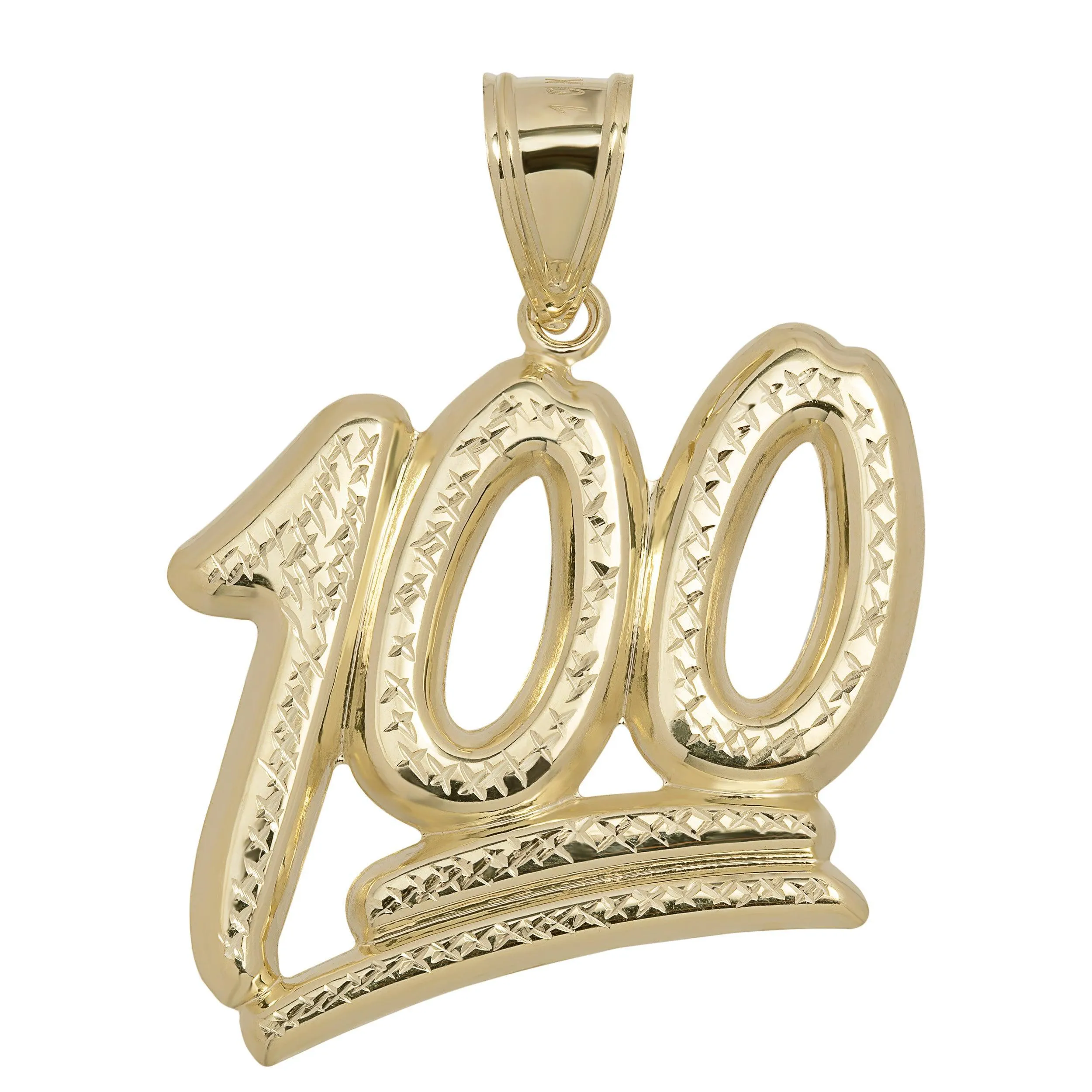 2" Diamond-Cut "100" Emoji Pendant Charm 10K Yellow Gold