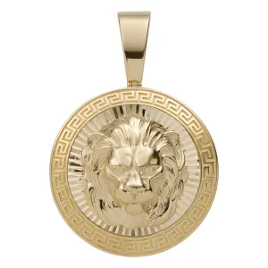 2" Greek Design Lion Medallion Pendant 10K Yellow Gold