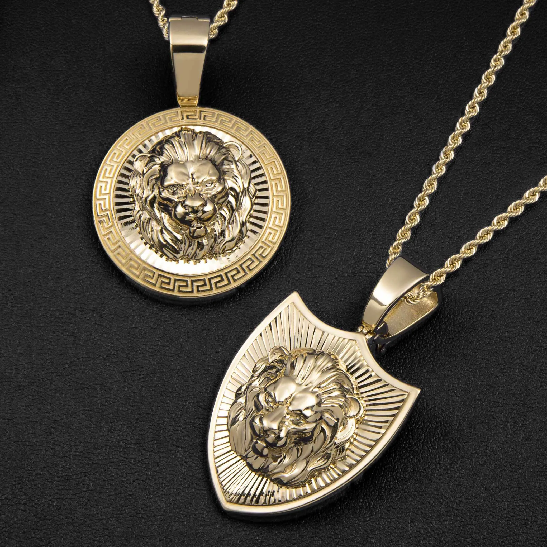 2" Greek Design Lion Medallion Pendant 10K Yellow Gold