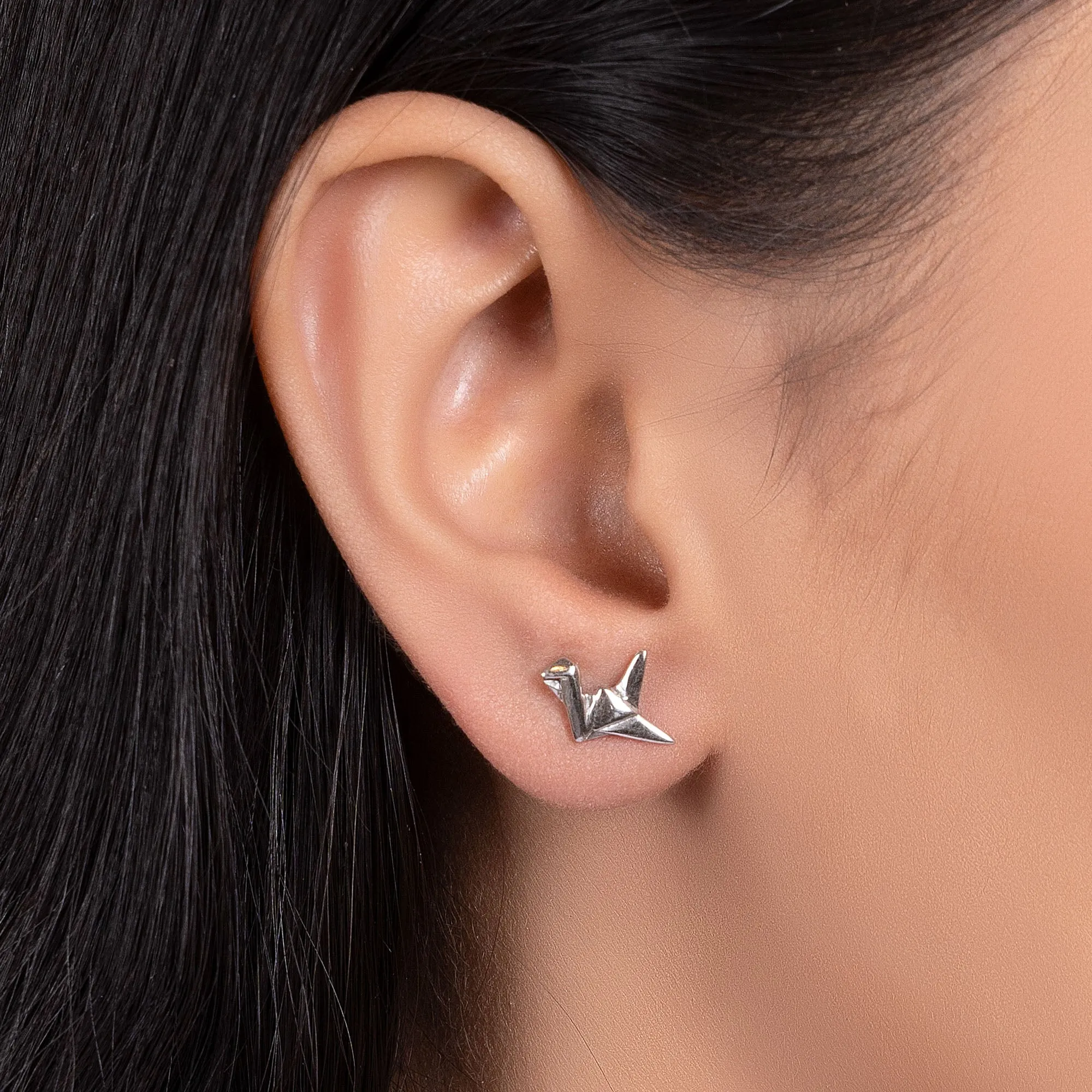 3D Geometric Origami Bird Swan Crane Stud Earrings in Sterling Silver