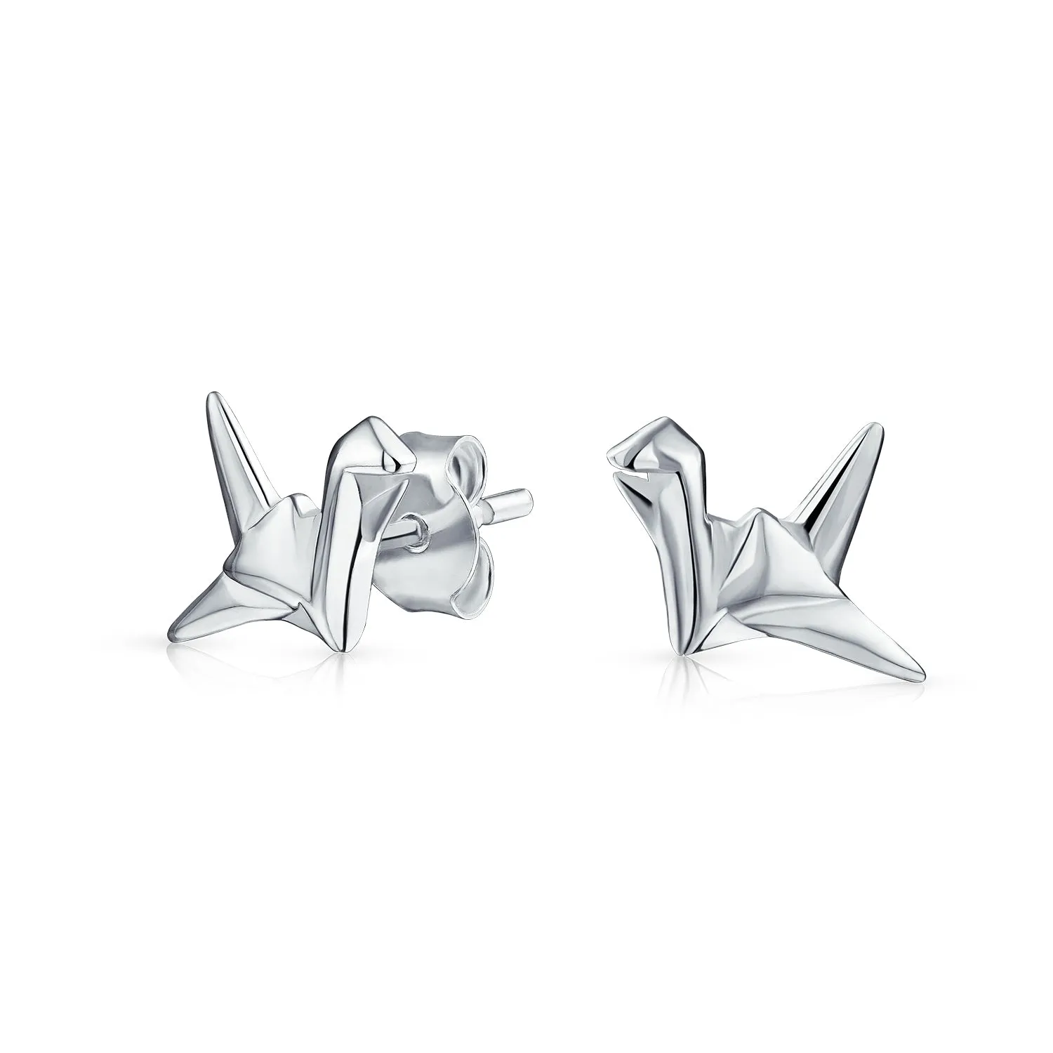 3D Geometric Origami Bird Swan Crane Stud Earrings in Sterling Silver