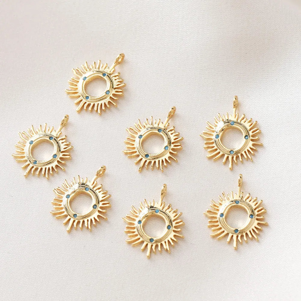 4PCS 14k Gold Plated Sun Moon Star Pendant Charms for Jewelry Making Bracelet Necklace DIY with Zircon Brass Accessories