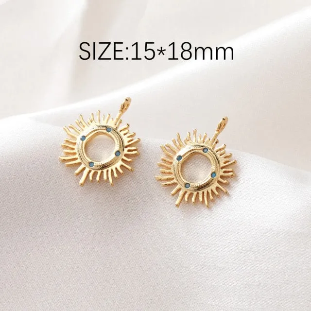 4PCS 14k Gold Plated Sun Moon Star Pendant Charms for Jewelry Making Bracelet Necklace DIY with Zircon Brass Accessories