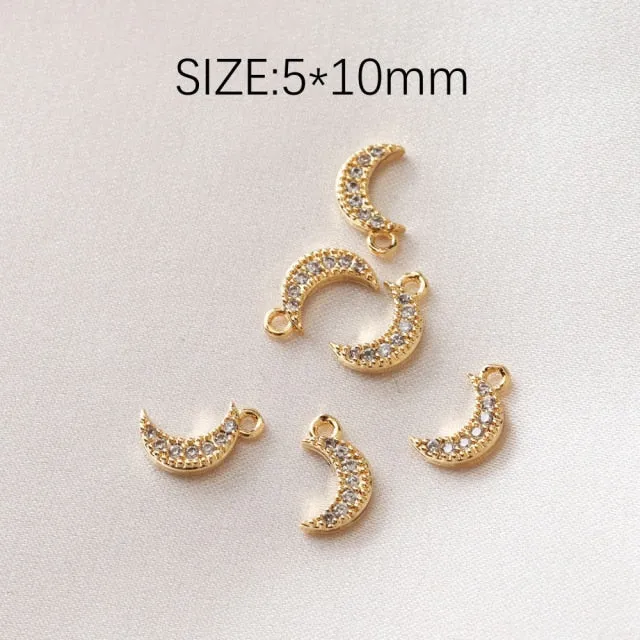 4PCS 14k Gold Plated Sun Moon Star Pendant Charms for Jewelry Making Bracelet Necklace DIY with Zircon Brass Accessories