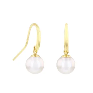 8-8.5mm White Cultured River Pearl Drop Earrings With Shepherds Crook Fittings | 9K Yellow Gold