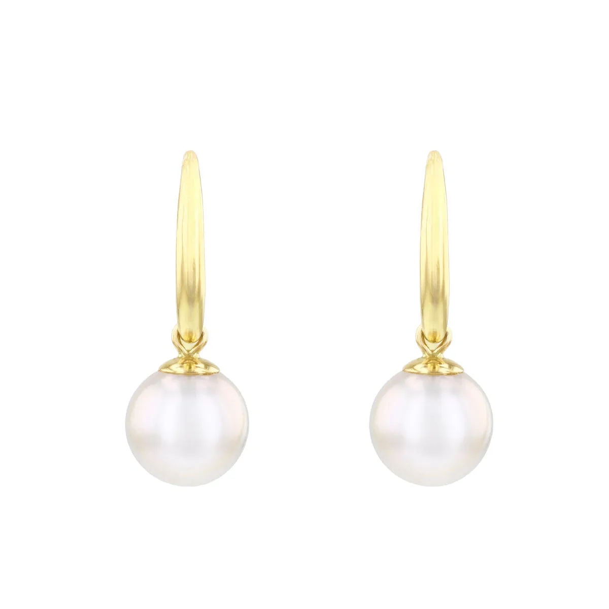 8-8.5mm White Cultured River Pearl Drop Earrings With Shepherds Crook Fittings | 9K Yellow Gold