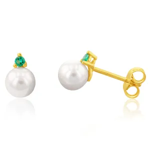 9ct Yellow Gold Green Cubic Zirconia Pearl Stud Earrings