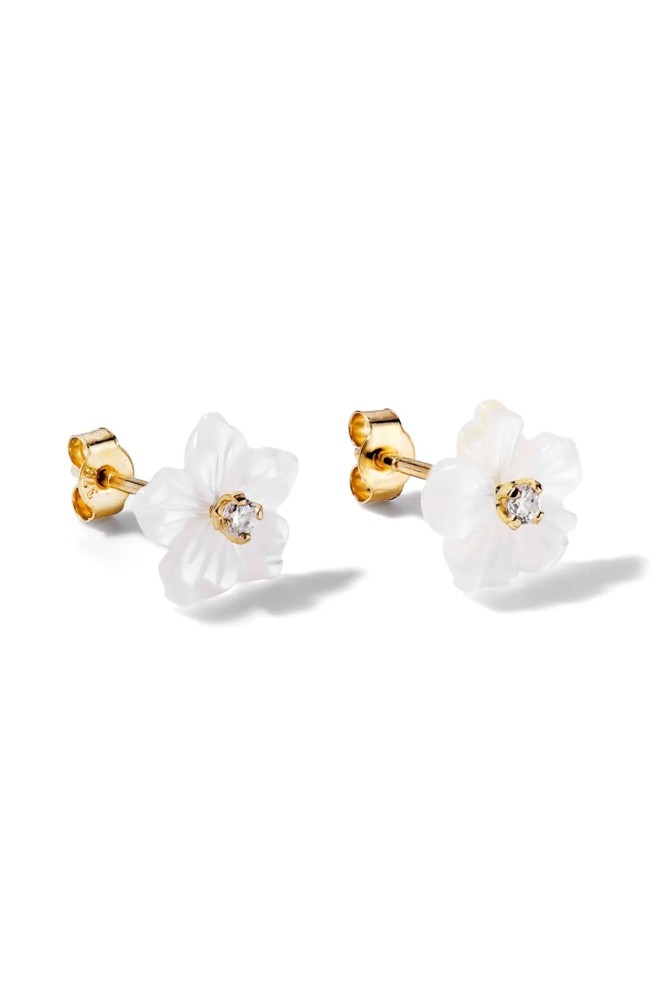 9ct Yellow Gold Mother Of Pearl & Cubic Zirconia Flower Stud Earrings