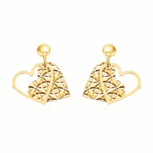 9ct Yellow Gold Silver Filled Double Heart Drop Earrings